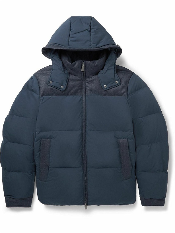 Photo: Canali - Wool-Panelled Quilted Shell Hooded Down Jacket - Blue
