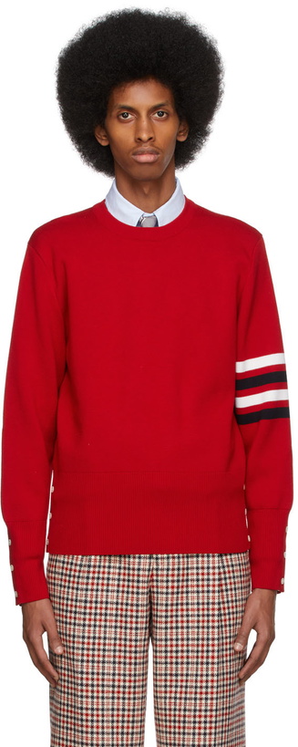 Photo: Thom Browne Red Milano 4-Bar Sweater