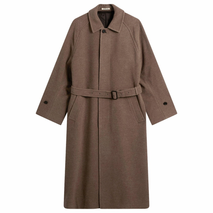 Photo: Auralee Women's Mosser Soutien Collar Coat in Top Brown