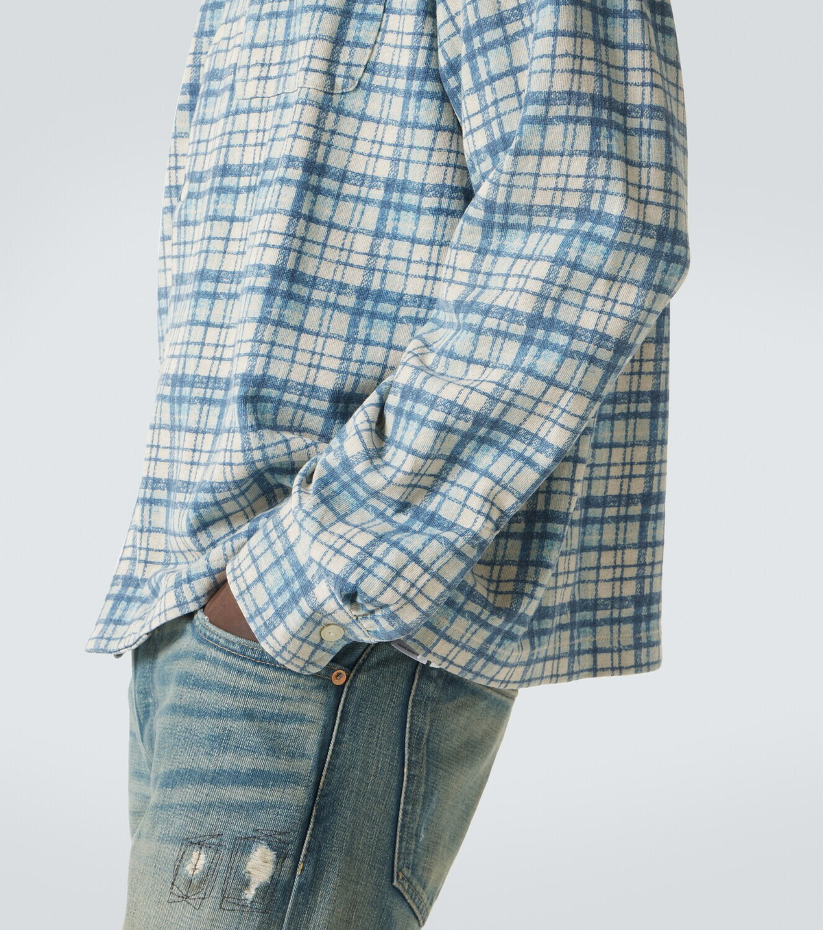 RRL Plaid cotton and linen jersey shirt