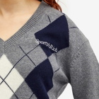 Sporty & Rich Women's Serif Logo Argyle Sweater in Heather Gray