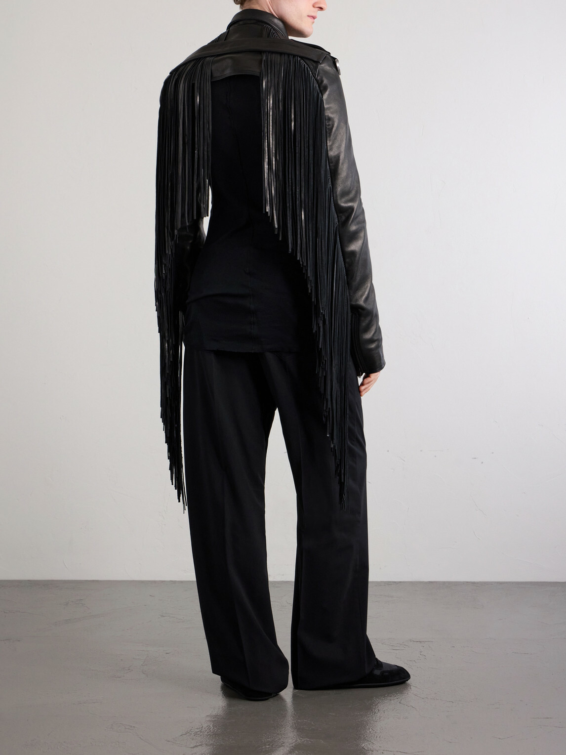 Rick Owens - Microbiker Cropped Fringed Leather Jacket - Black