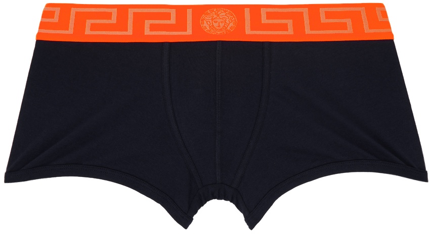 Versace Underwear Navy & Orange Greca Border Boxers Versace Underwear