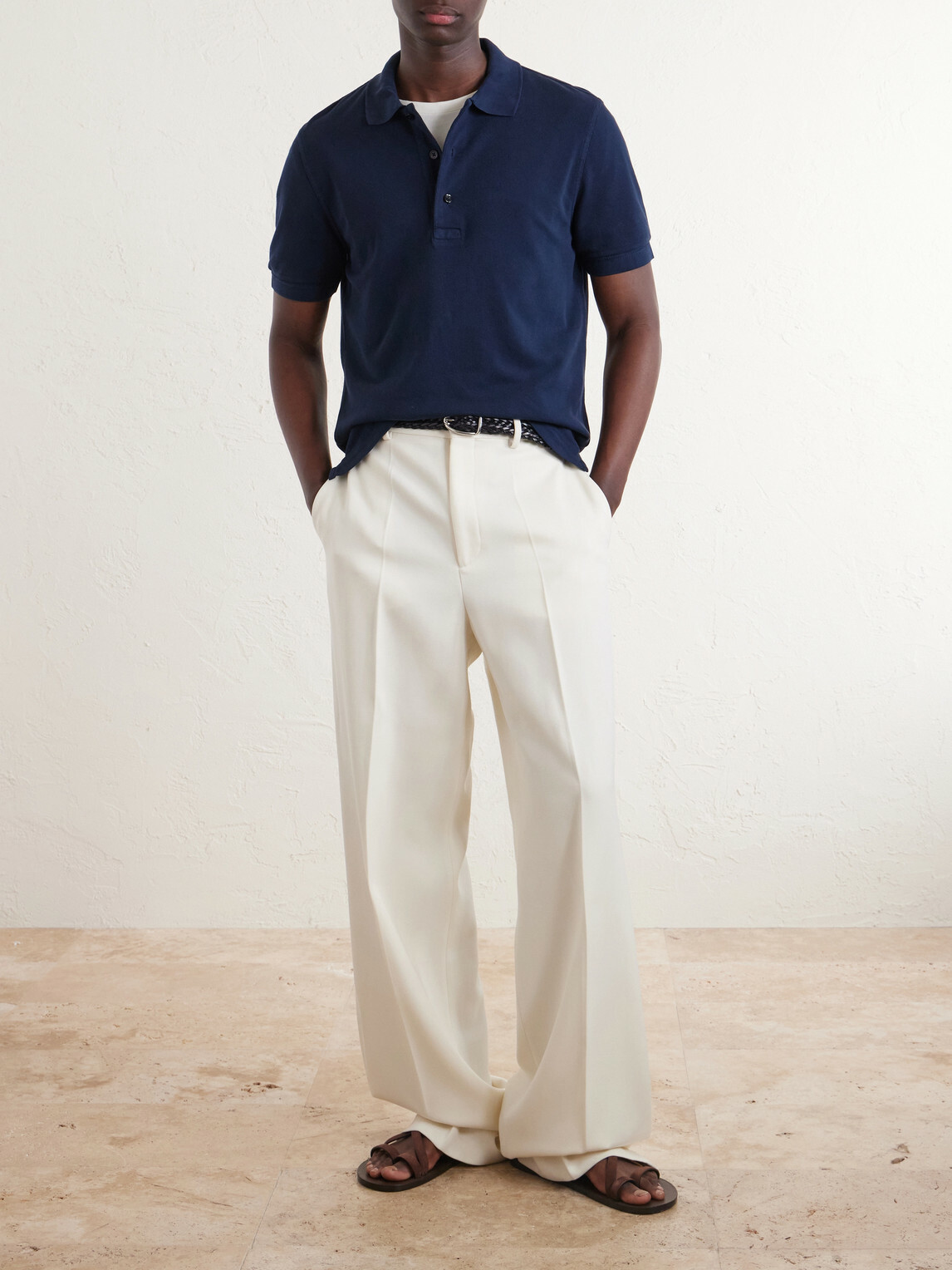 TOM FORD - Slim-Fit Lyocell and Cotton-Blend Piqué Polo Shirt - Blue