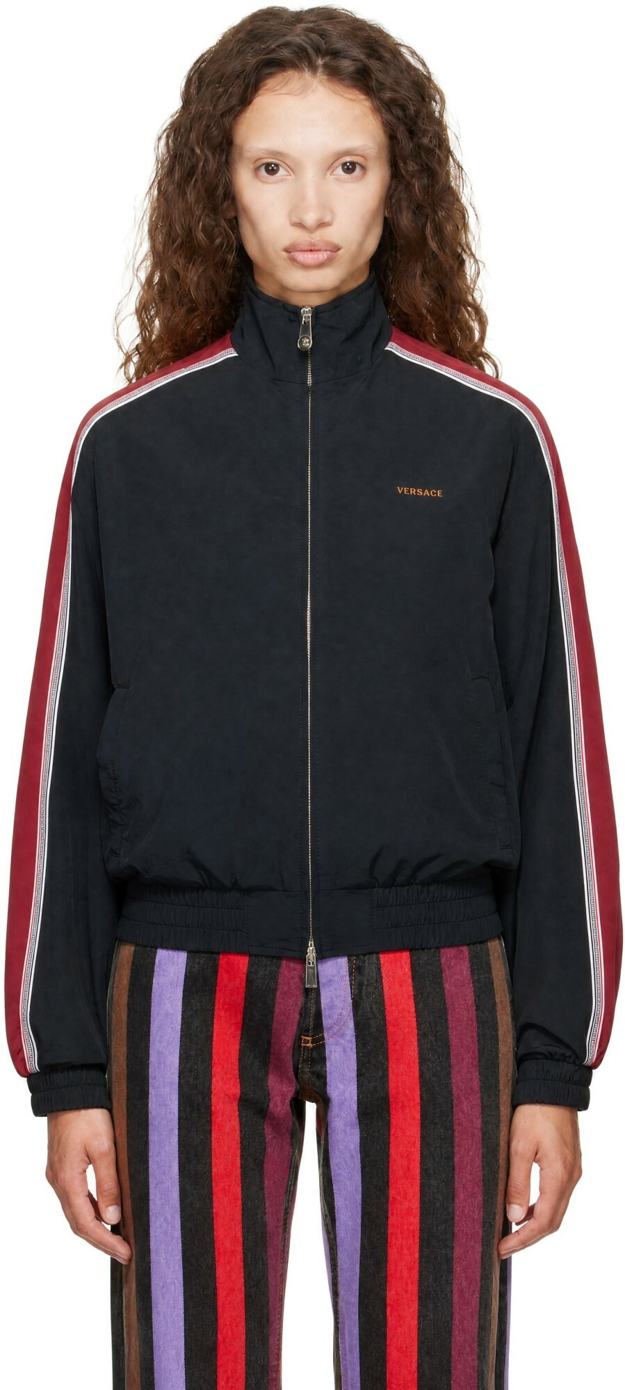 Versace Black Embroidered-Logo Nylon Blouson Jacket