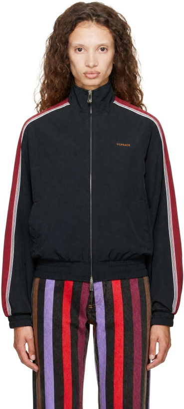 Photo: Versace Black Embroidered-Logo Nylon Blouson Jacket