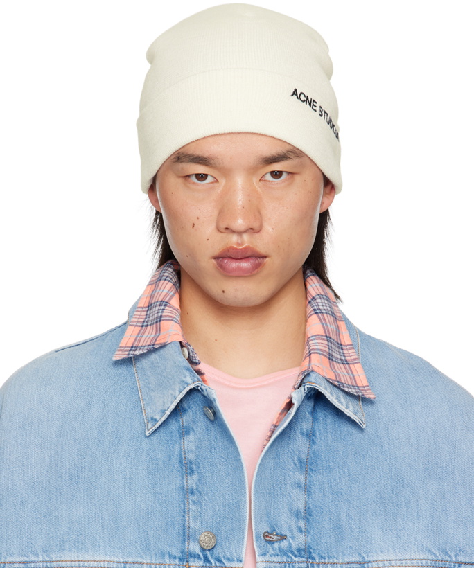 Photo: Acne Studios Off-White Embroidered-Logo Beanie