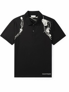 Alexander McQueen - Pressed Flower Harness Embroidered Cotton-Jersey Polo Shirt - Black
