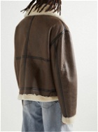 VETEMENTS - Shearling-Lined Distressed Leather Jacket - Brown