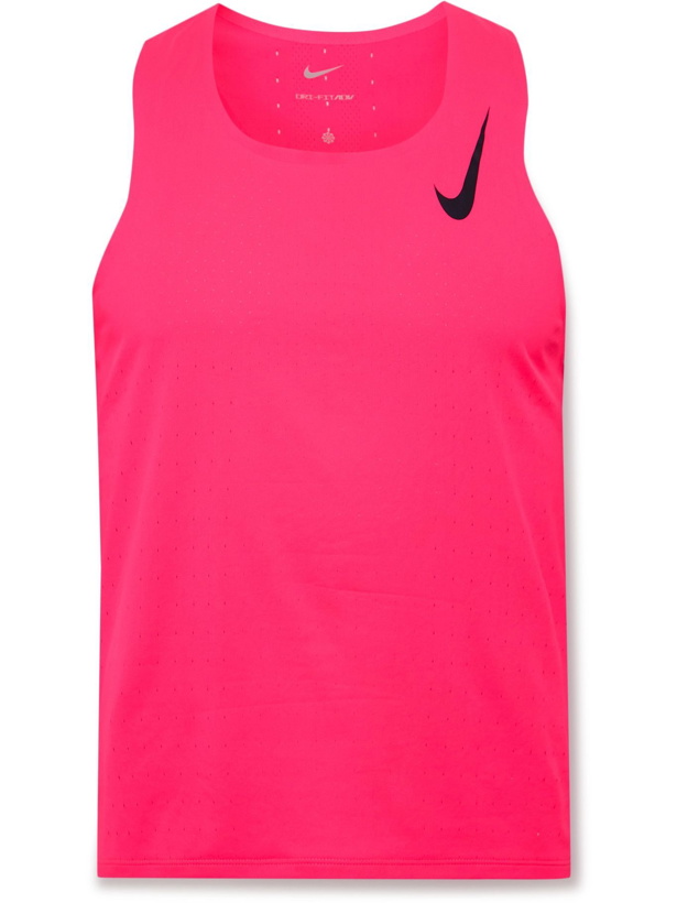 Photo: Nike Running - Logo-Print Perforated Recycled AeroSwift Dri-FIT Tank Top - Pink