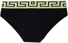 Versace Underwear Black & Green Greca Border Briefs