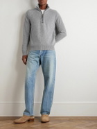 TOM FORD - Leather-Trimmed Wool and Cashmere-Blend Half-Zip Rollneck Sweater - Gray
