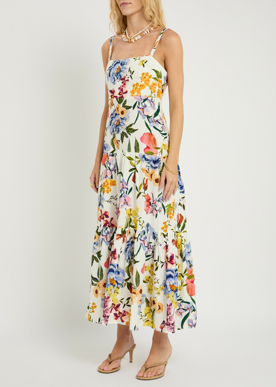 Farm Rio Greek Garden Printed Linen-blend Maxi Dress White