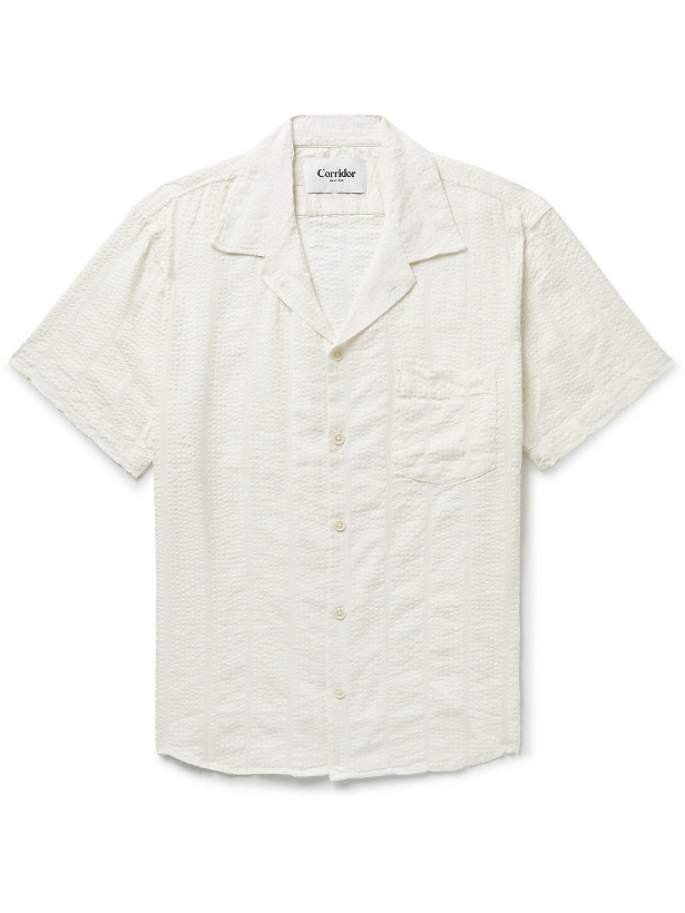 Photo: Corridor - Camp-Collar Striped Cotton-Blend Seersucker Shirt - White