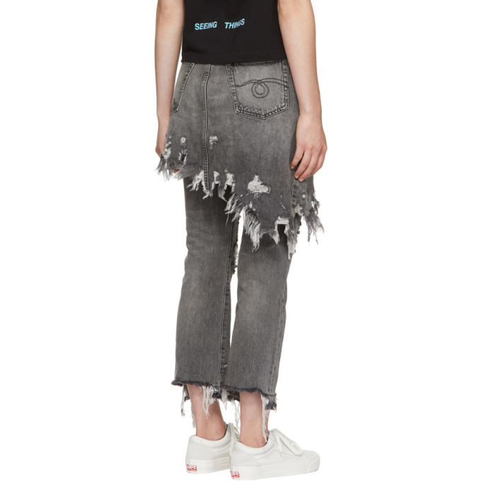 R13 Grey Double Classic Shredded Hem Jeans R13