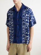 KAPITAL - Okura Camp-Collar Printed Linen Shirt - Blue