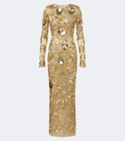 Rachel Gilbert Pierre embellished floral-appliqué gown