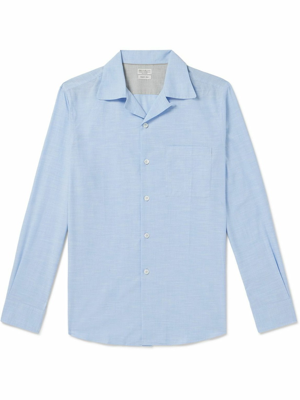 Photo: Brunello Cucinelli - Convertible-Collar Cotton Shirt - Blue