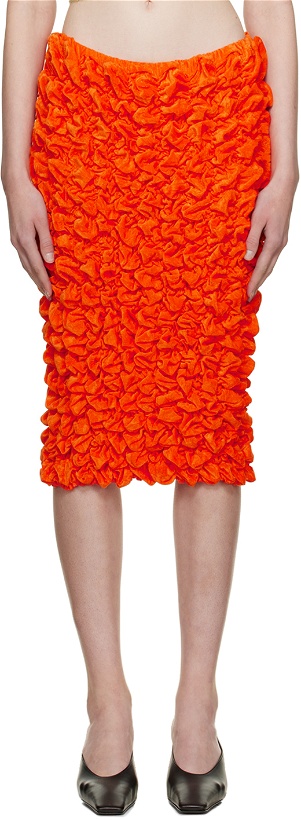 Photo: Ester Manas Orange Ruched Midi Skirt