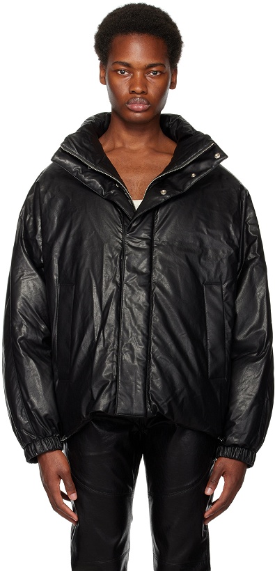Photo: System Black Zip Faux-Leather Down Jacket