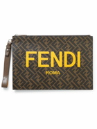 Fendi - Leather-Trimmed Logo-Print Coated-Canvas Pouch