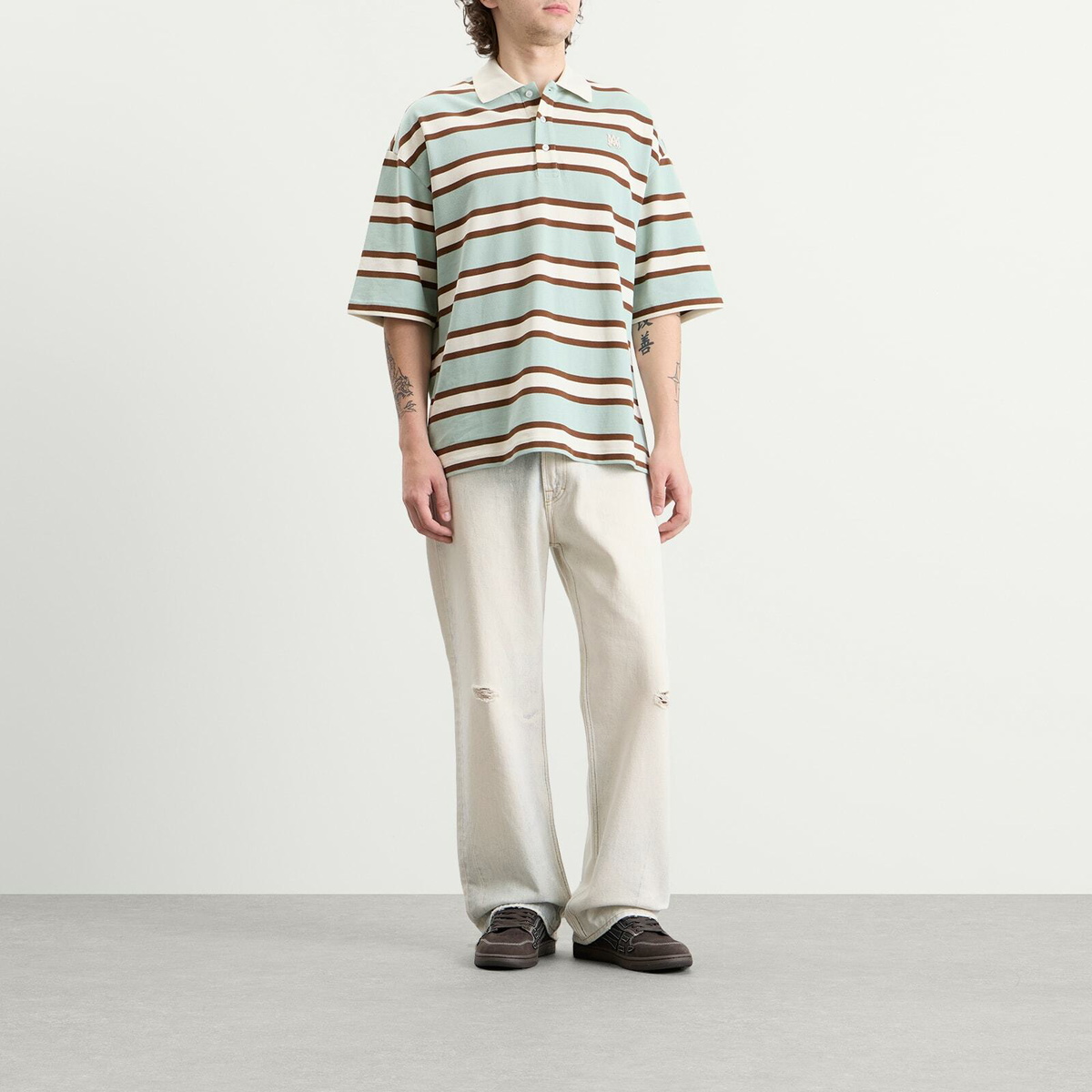 Amiri Men's MA Stripe Skate Polo in Powder Teal