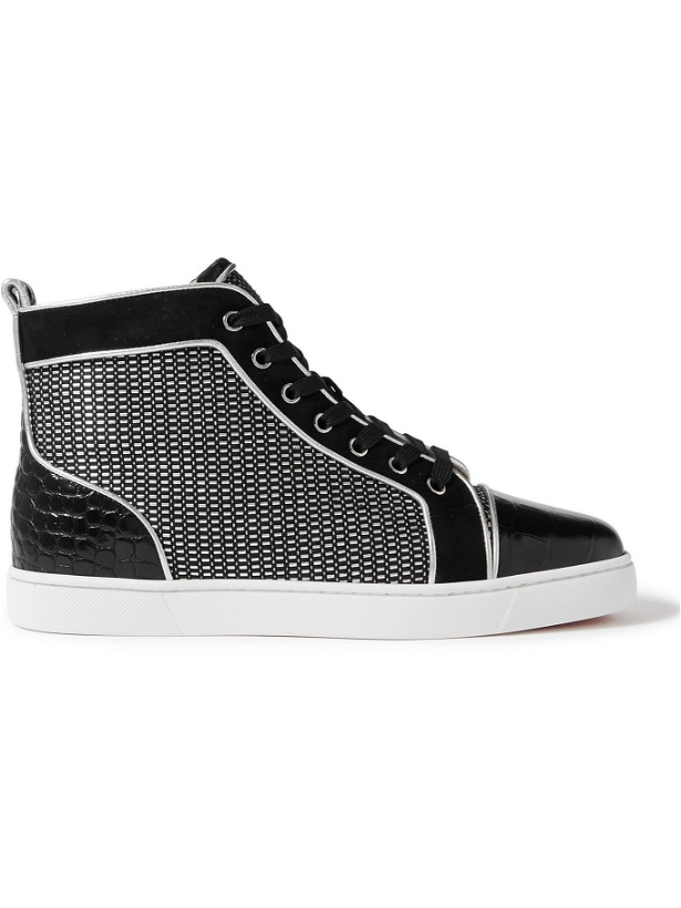 Photo: CHRISTIAN LOUBOUTIN - Louis Orlato Suede-Trimmed Croc-Effect and Woven Leather Sneakers - Black - EU 41