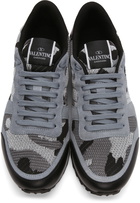 Valentino Garavani Grey Mesh Camouflage Rockrunner Sneakers