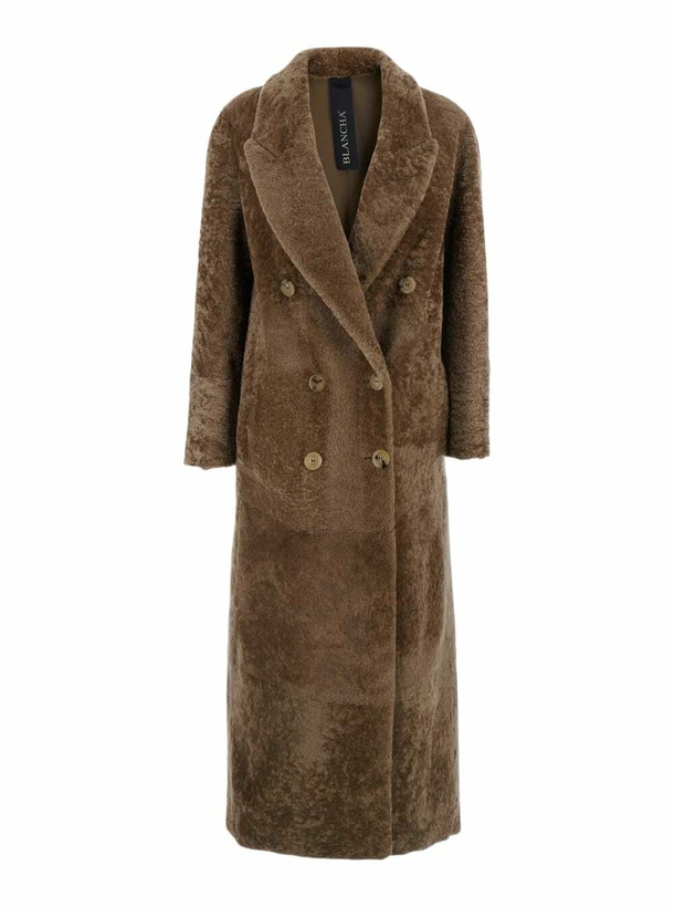 Photo: Blancha Brown Double-breasted Shearling Coat With Peak Revers In Fur Woman