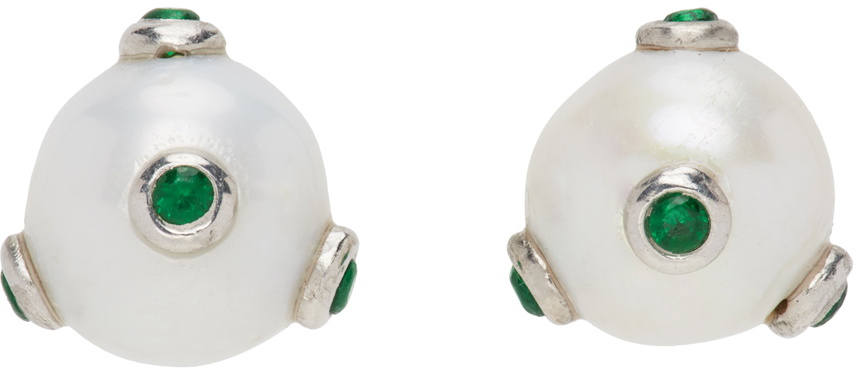 VEERT White Gold Polka Dot Pearl Earrings