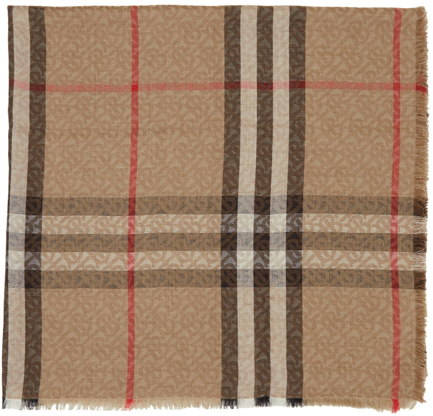 Burberry Lightweight Monogram & Check Wool-Silk Scarf