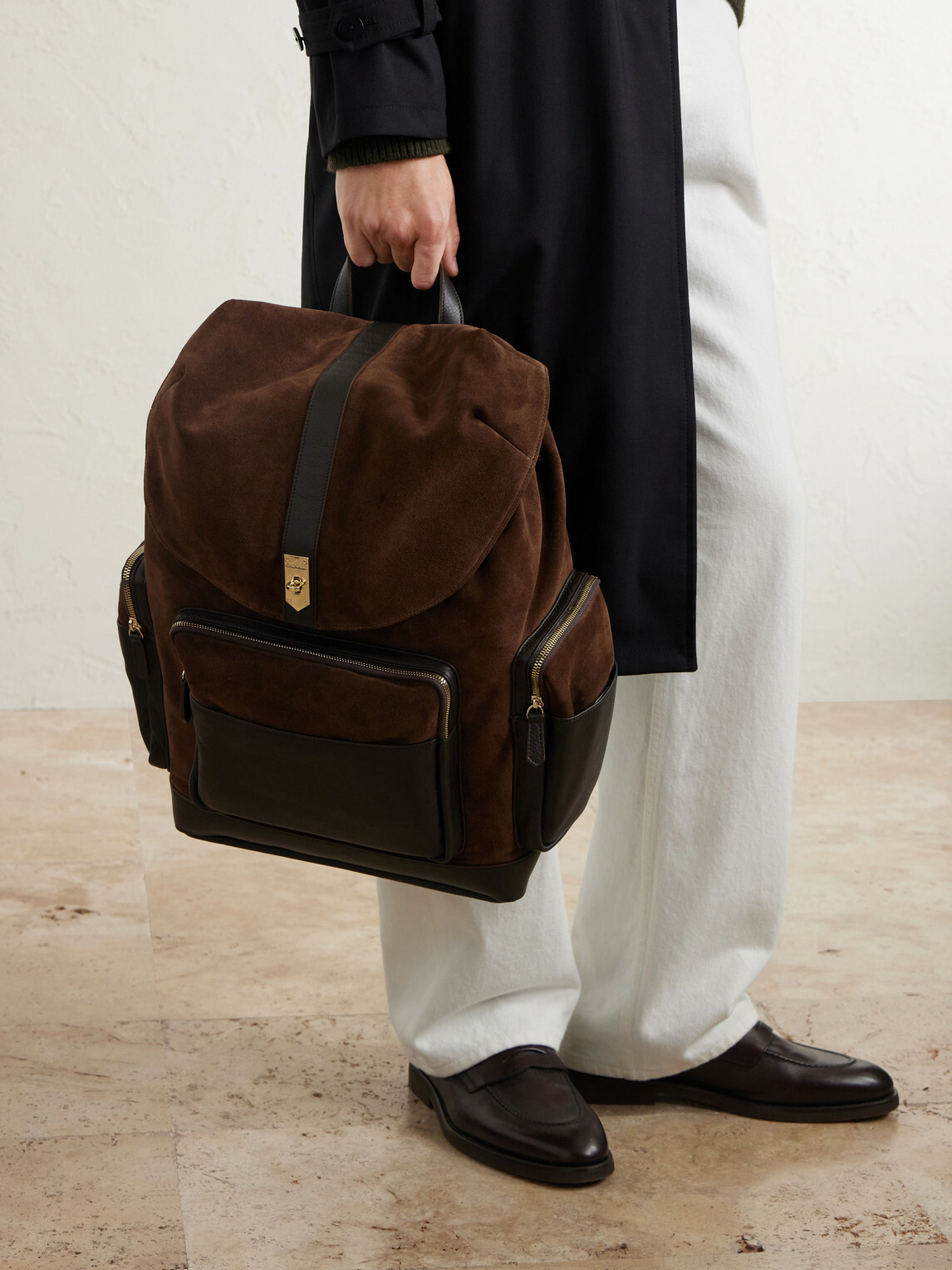 Canali - Leather-Trimmed Suede Backpack