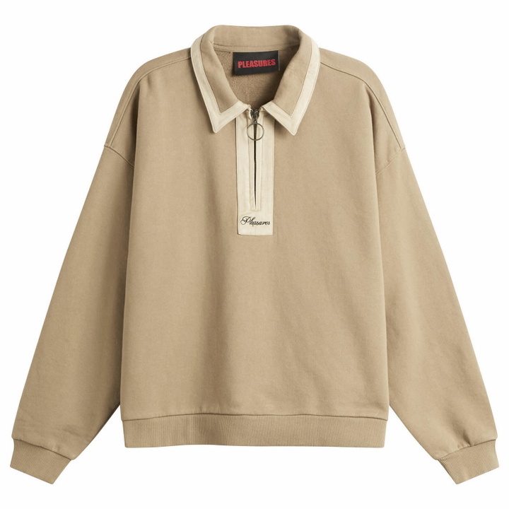 Photo: Pleasures Men's Drift Zip Long Sleeve Polo in Tan