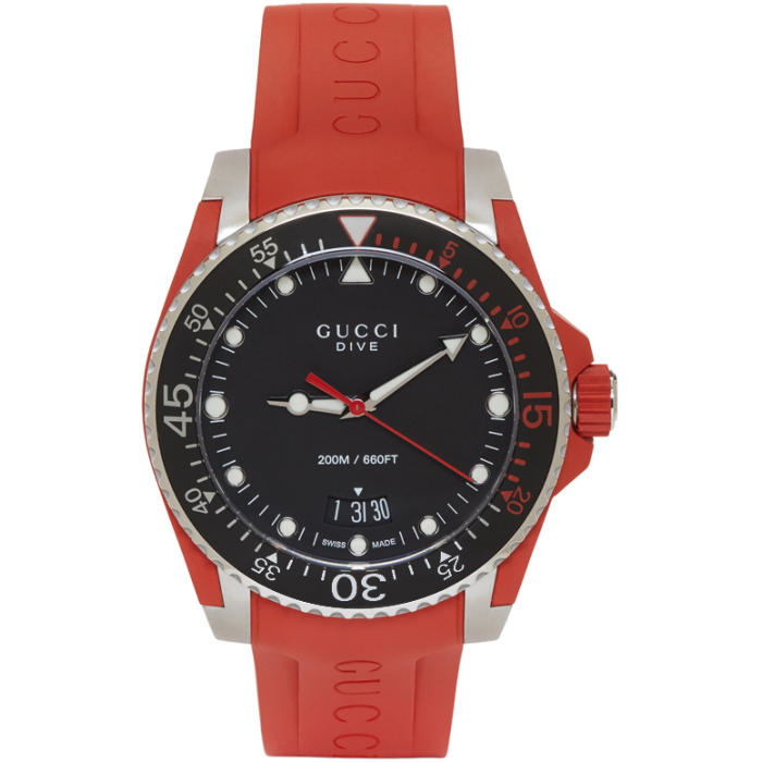 Photo: Gucci Red and Silver Dive Watch 