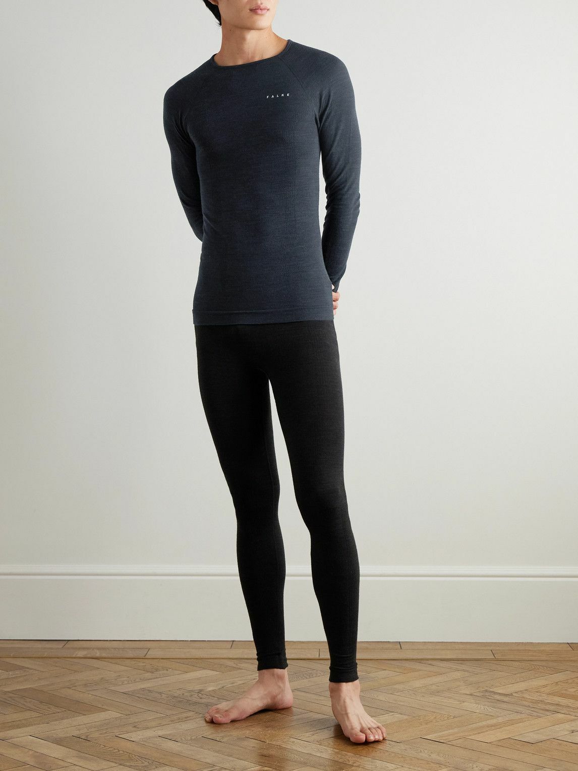 Falke - Printed Virgin Wool-Blend Ski Base Layer - Black
