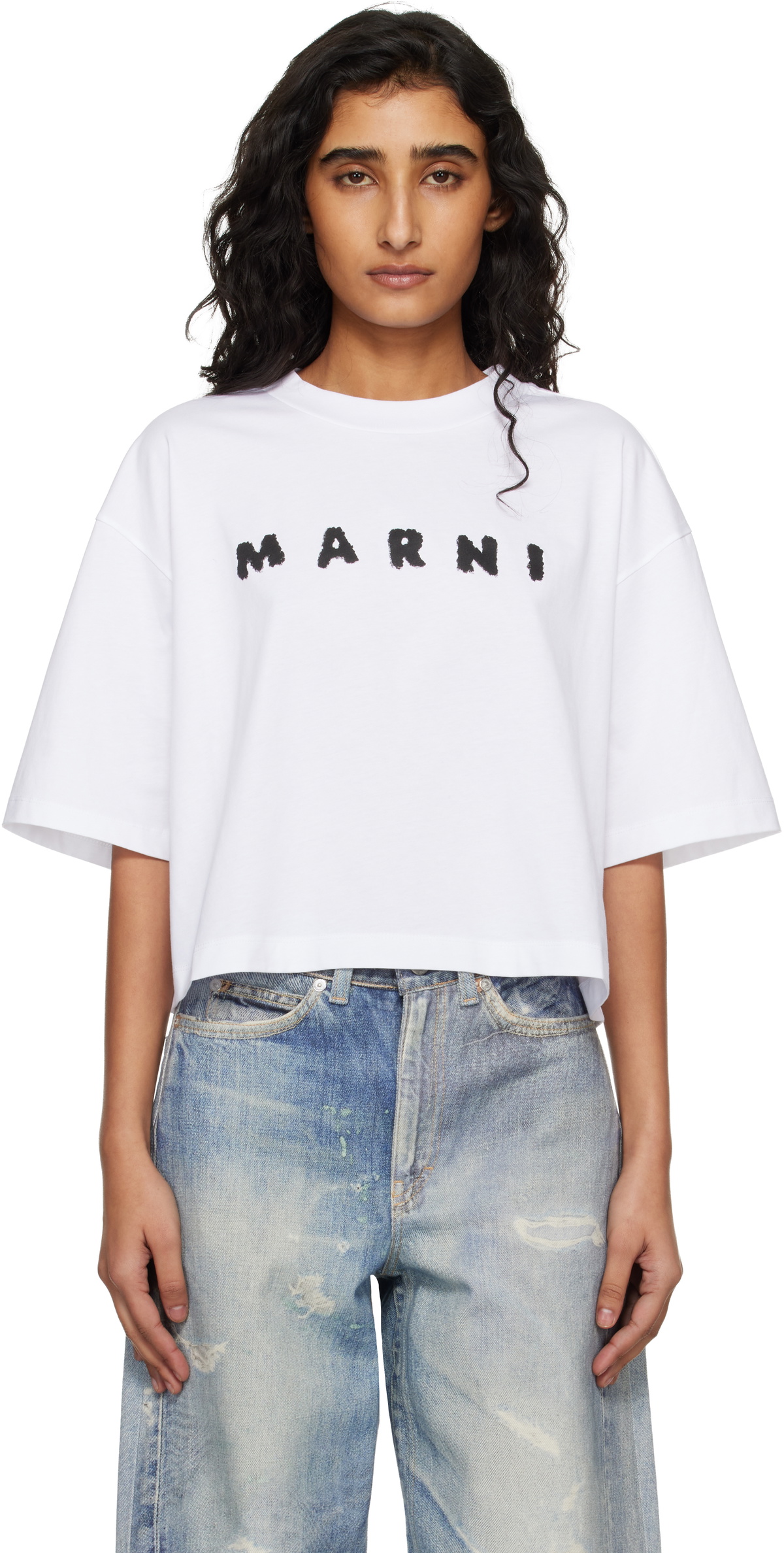 Marni White Jersey Marni Scribbled Logo T-shirt