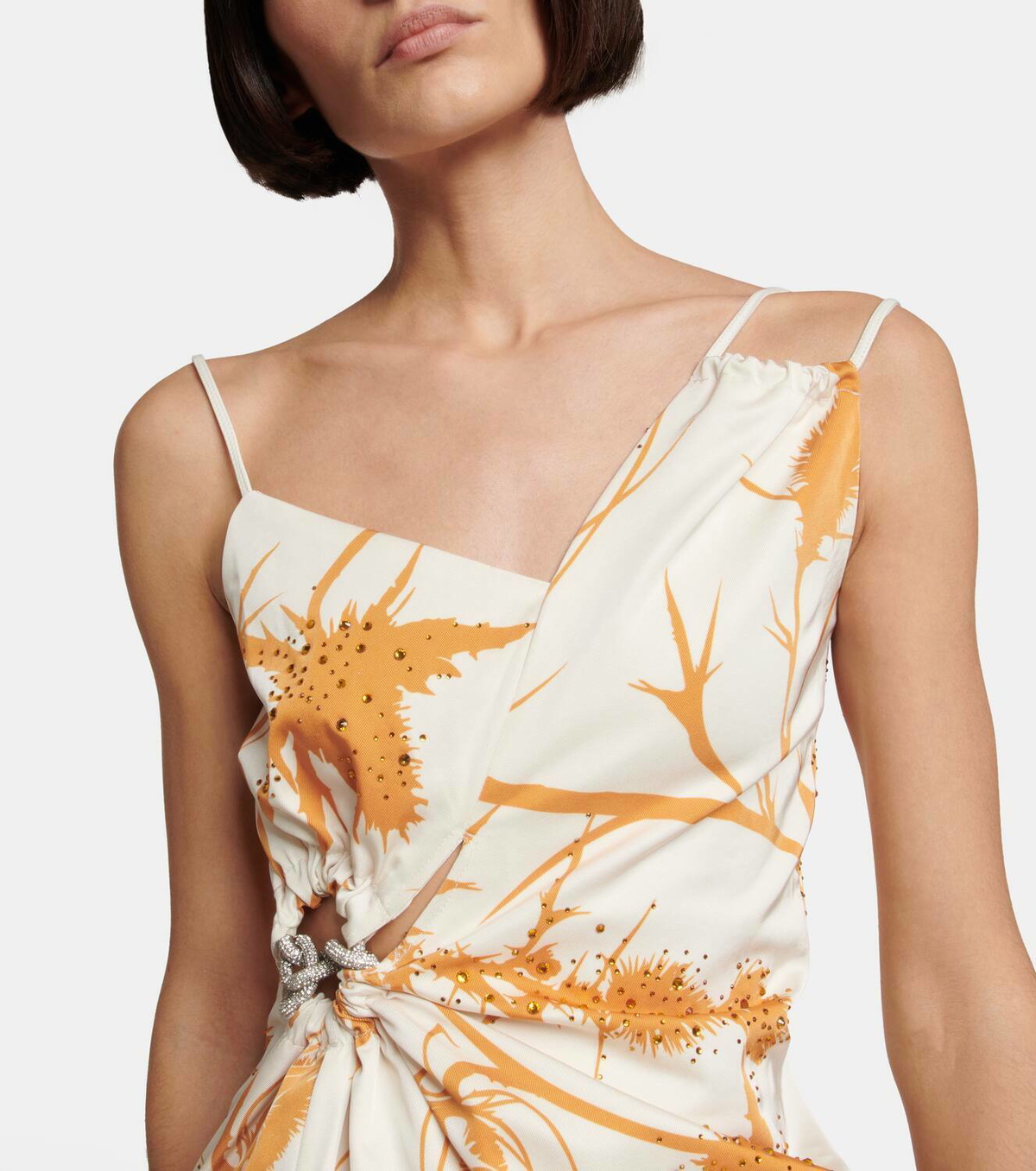 betsy & adam women's ruffled asymmetric-hem dress Island Vibes Tropical Print Asymmetric Midi Dress