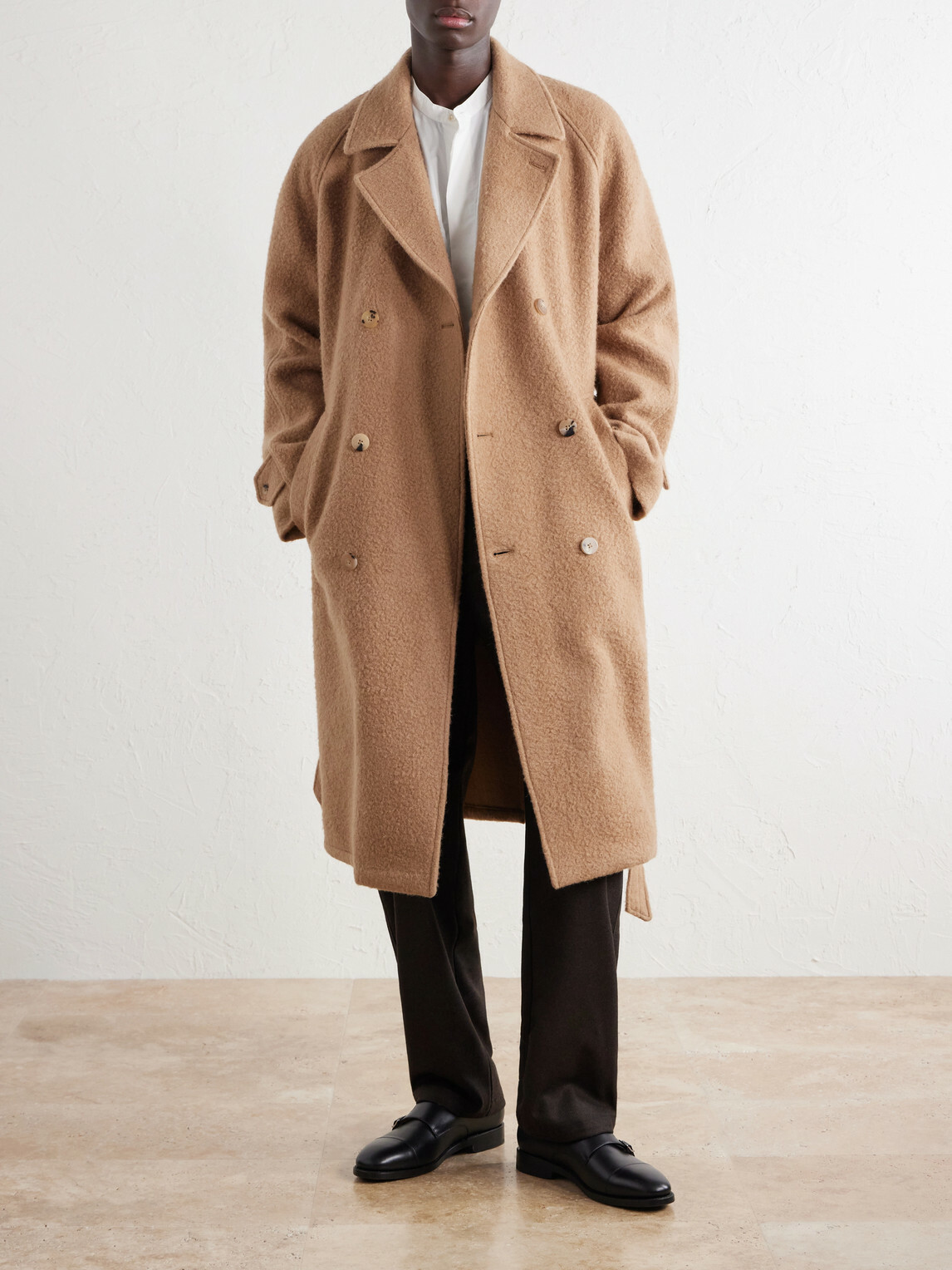 De Bonne Facture - Belted Double-Breasted Brushed Wool and Camel Hair-Blend Coat - Neutrals