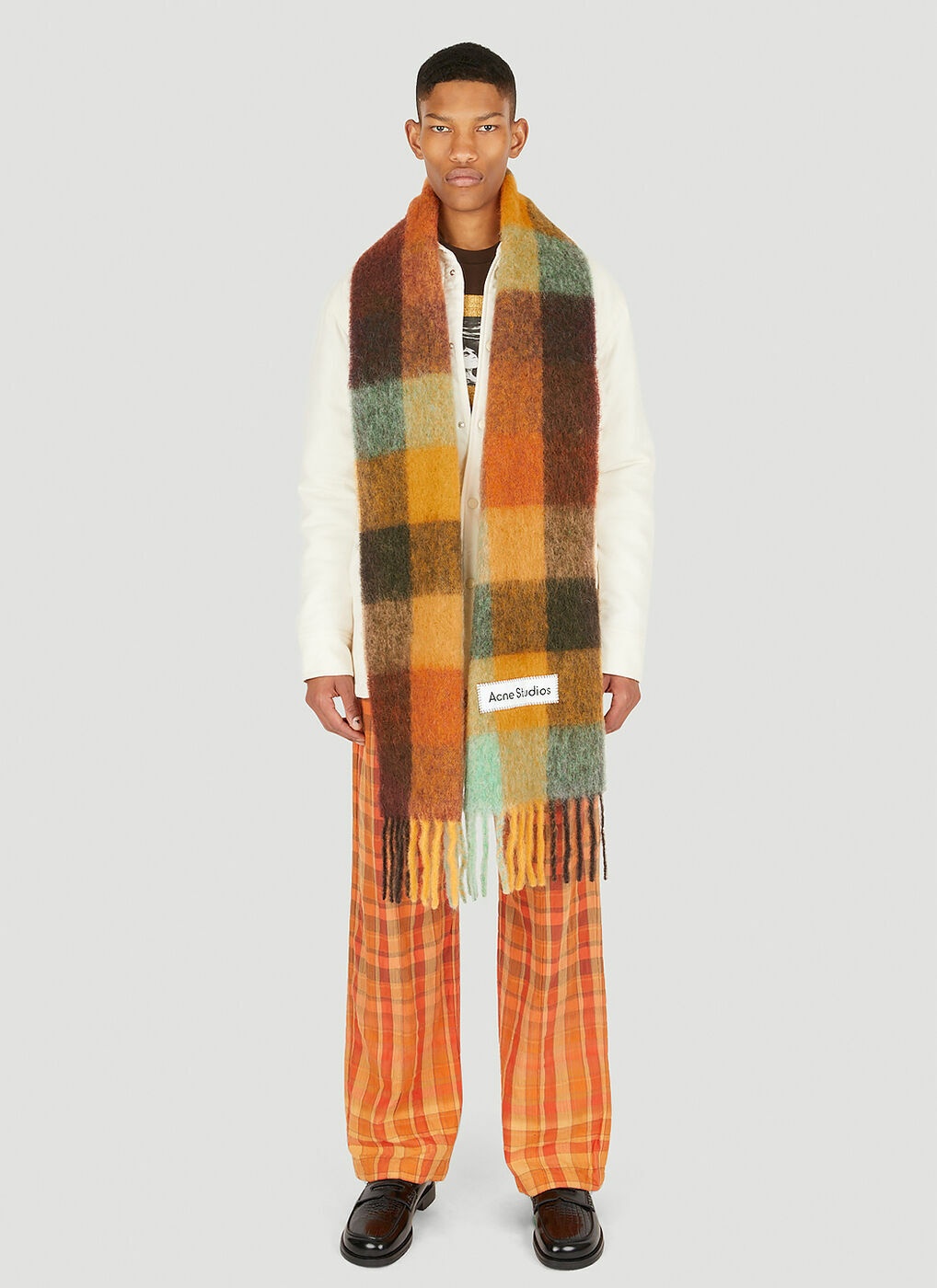Fringed Check Scarf in Brown Acne Studios