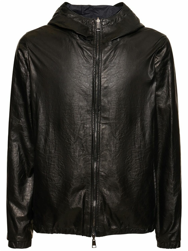 Photo: GIORGIO BRATO - Reversible Leather Zip Jacket W/hood