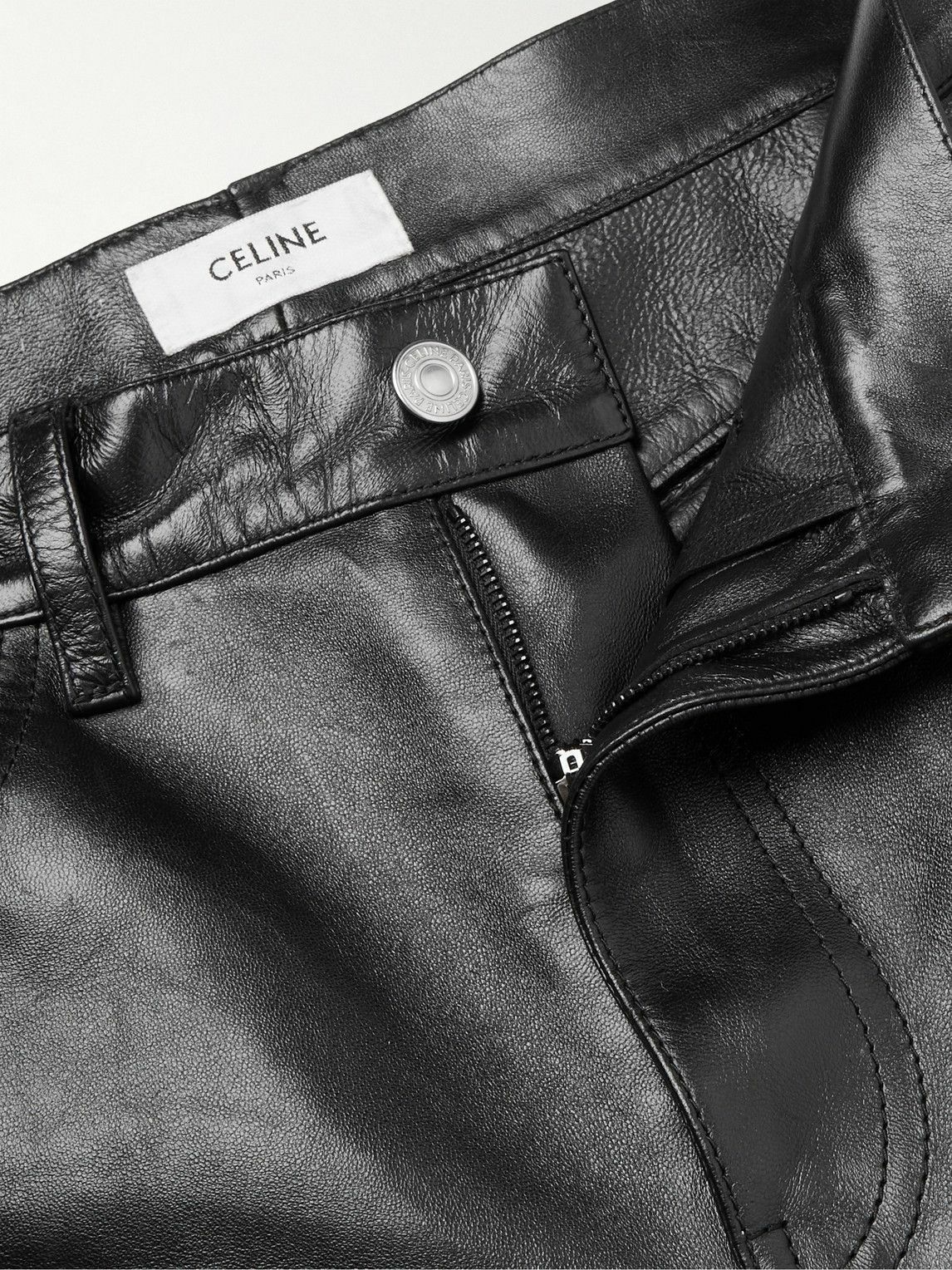 CELINE - Panelled Full-Grain Leather Trousers - Black