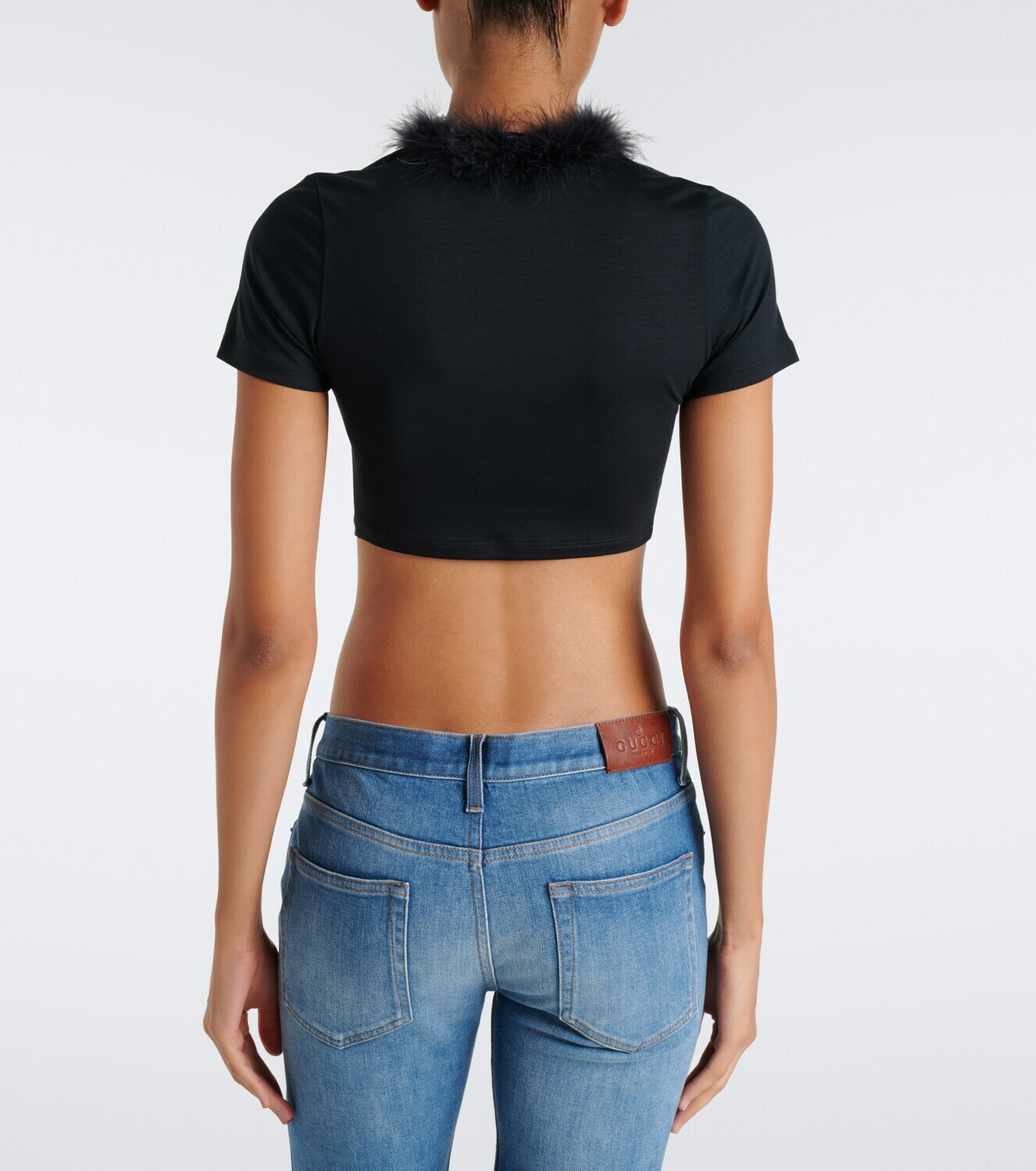 Gucci Feather-trimmed jersey crop top