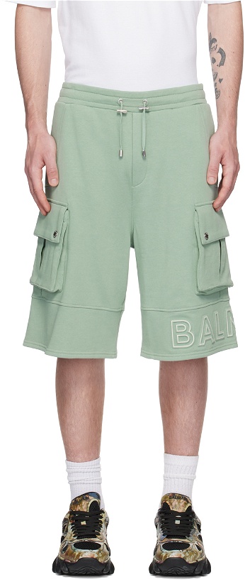 Photo: Balmain Green Embossed Shorts