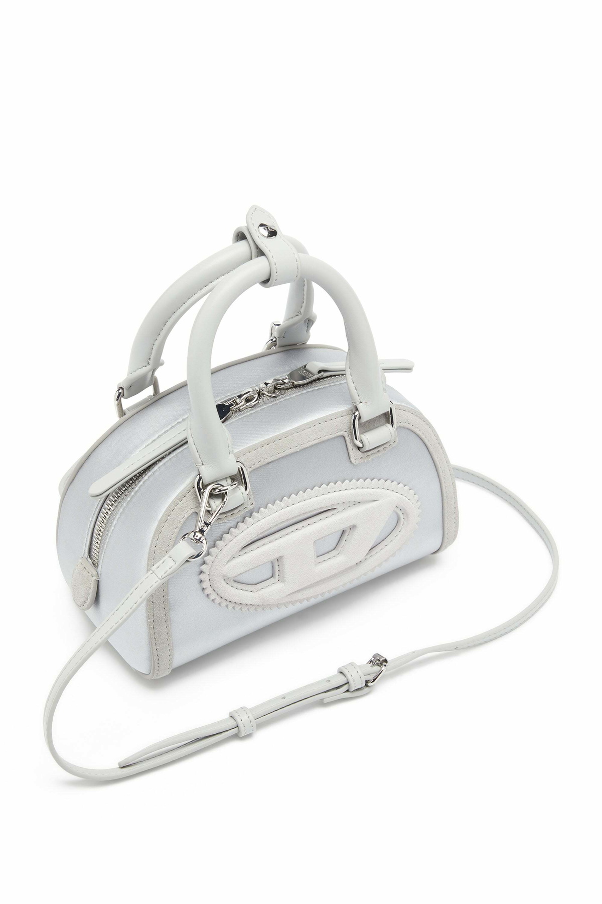 Diesel 1DR Dome - Mini bowling bag in satin and suede - Crossbody Bags Womens in Silver