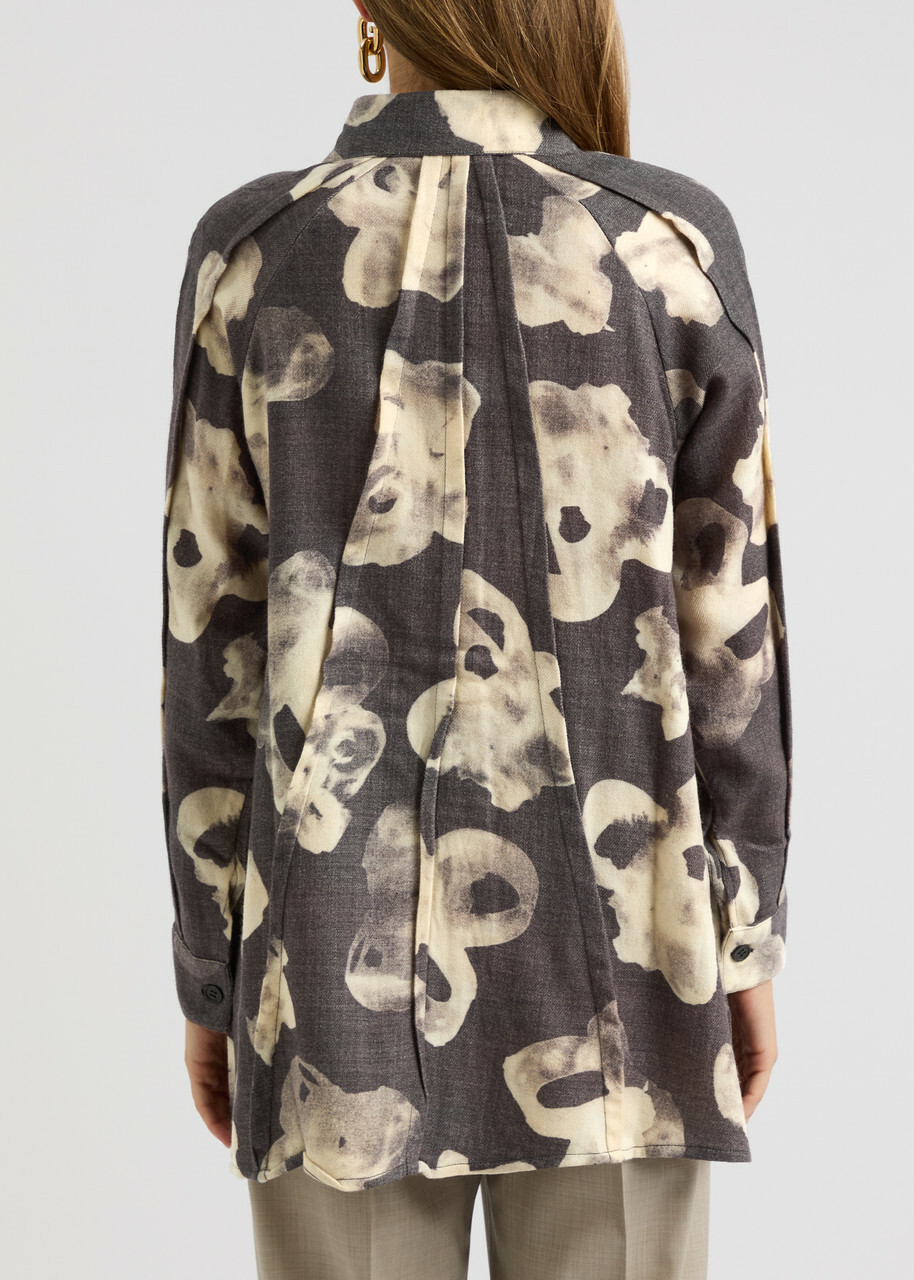 Lovebirds Midnight Bloom Pintuck Wool Shirt Black