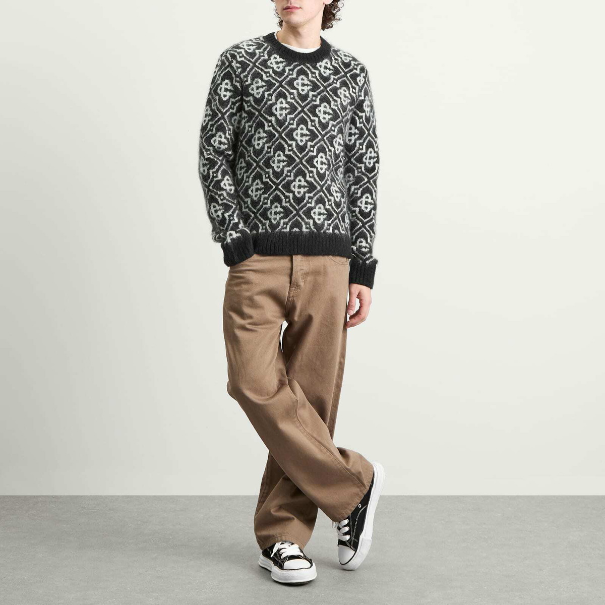 Casablanca Men's Monogram Mohair Blend Crew Sweatshirt in Black