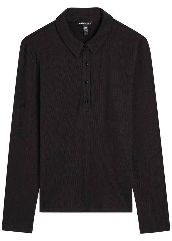 Photo: Eileen Fisher Henley Textured Cotton-blend Polo Shirt Black