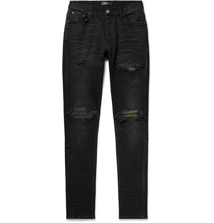 Photo: AMIRI - MX1 Skinny-Fit Panelled Distressed Stretch-Denim Jeans - Black