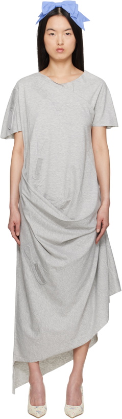 Photo: Ashley Williams Gray Comb Embossed Draped Midi Dress