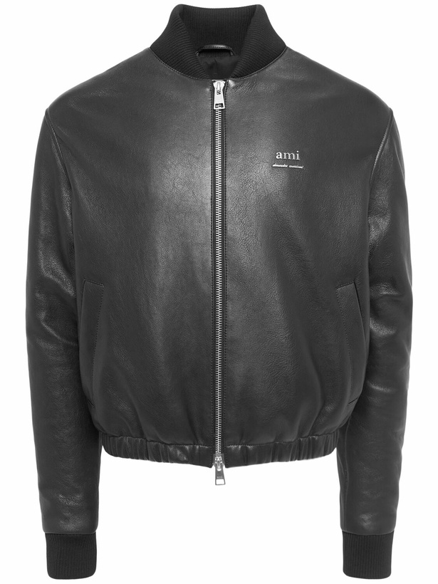 Photo: AMI PARIS Smooth Leather Logo Bomber Jacket